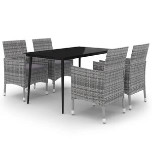 vidaXL 5 Piece Garden Dining Set with Cushions Poly Rattan and Glass