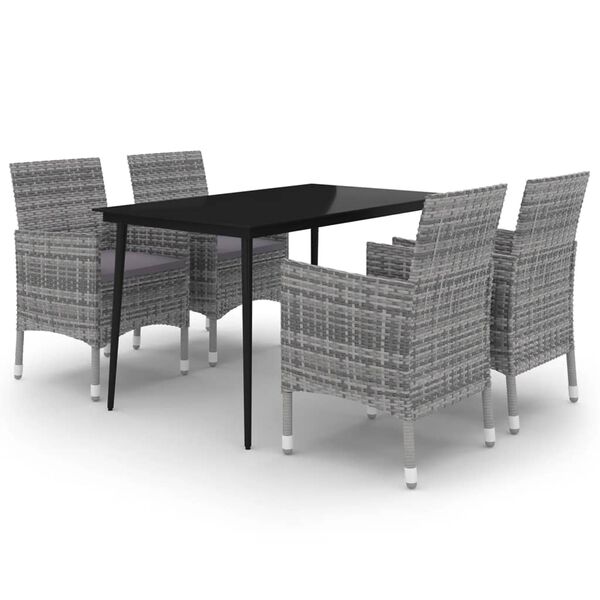 vidaXL 5 Piece Garden Dining Set with Cushions Poly Rattan and Glass