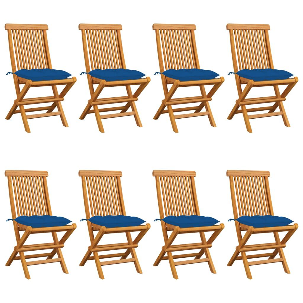 vidaXL Garden Chairs with Blue Cushions 8 pcs Solid Teak Wood