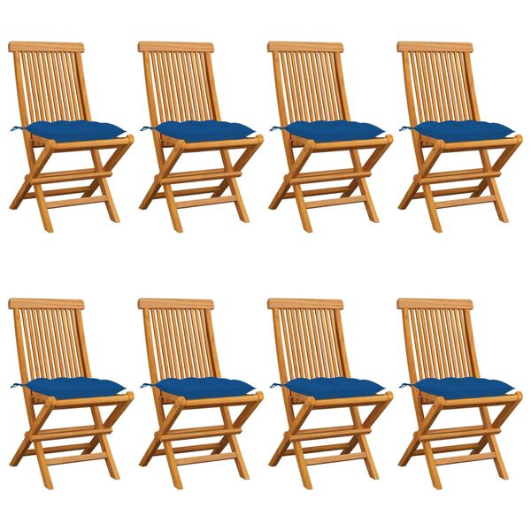 vidaXL Garden Chairs with Blue Cushions 8 pcs Solid Teak Wood