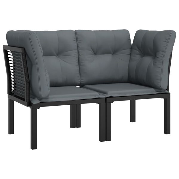 vidaXL Garden Corner Chairs with Cushions 2 pcs Black&Grey Poly Rattan