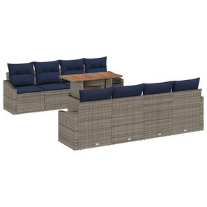 vidaXL Garden Sofa Set with Cushion Manual 9 pcs Grey and Navy