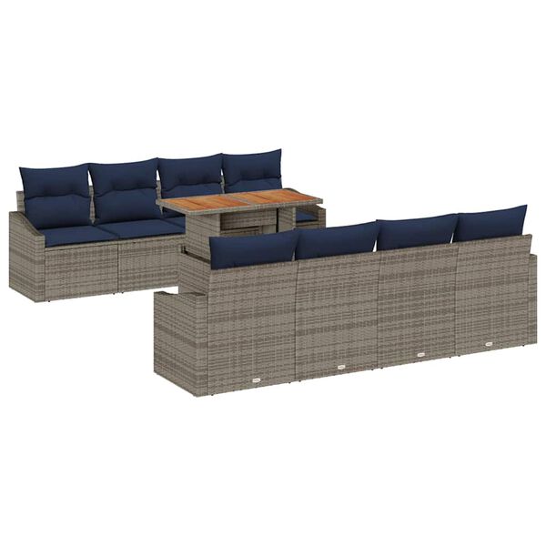 vidaXL Garden Sofa Set with Cushion Manual 9 pcs Grey and Navy