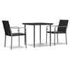 vidaXL 3 Piece Garden Dining Set with Cushions Poly Rattan and Steel