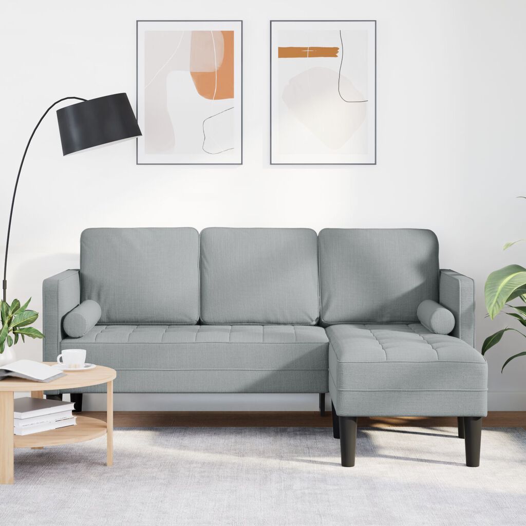 vidaXL Light Grey L-shaped Sofa for 3 People, 160 cm Fabric