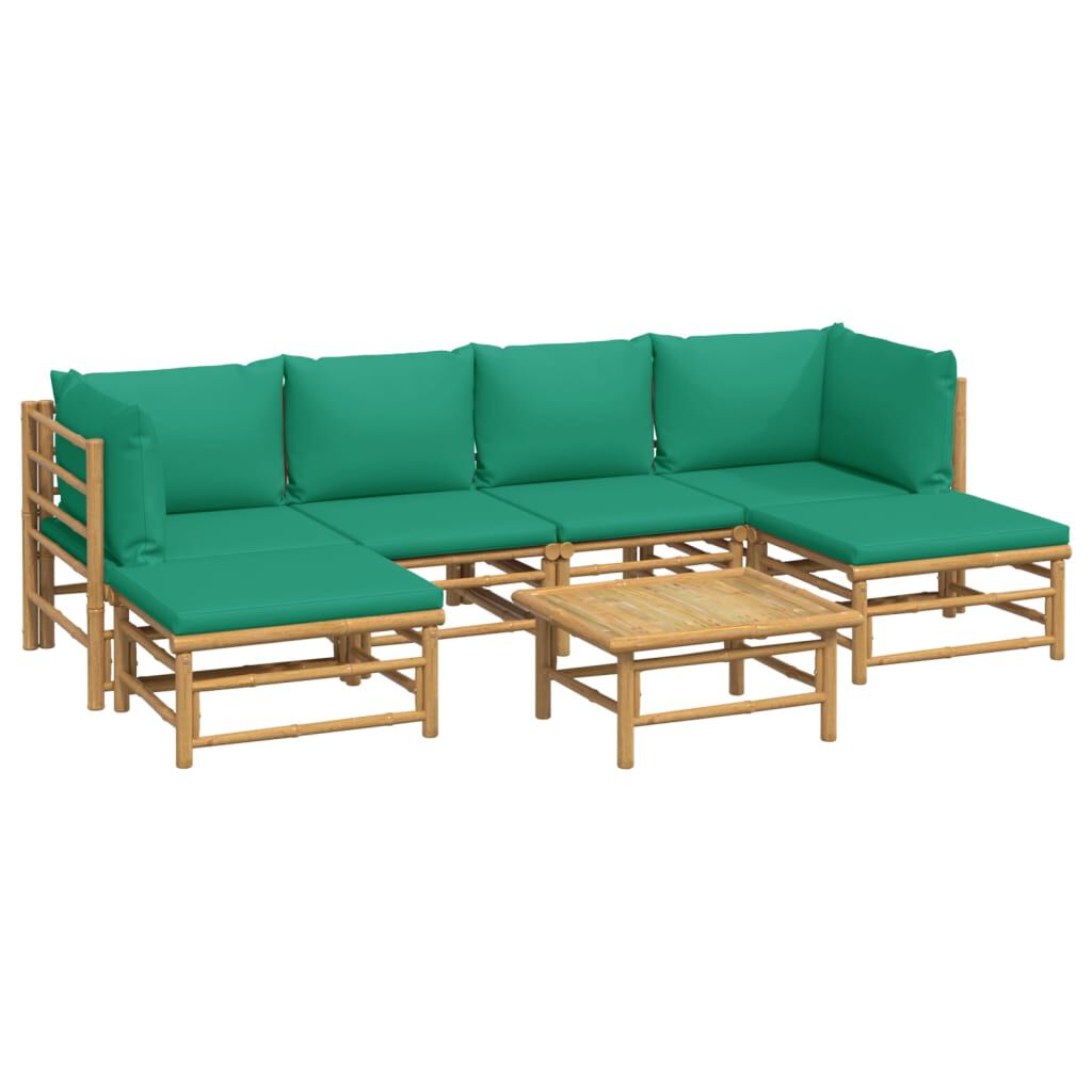 vidaXL 7 Piece Garden Lounge Set with Green Cushions Bamboo