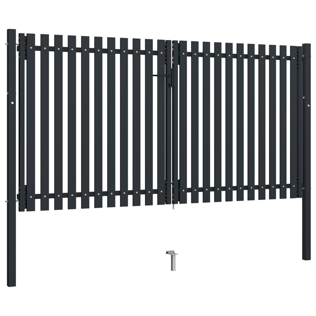 vidaXL Double Door Fence Gate Steel 306x200 cm Anthracite