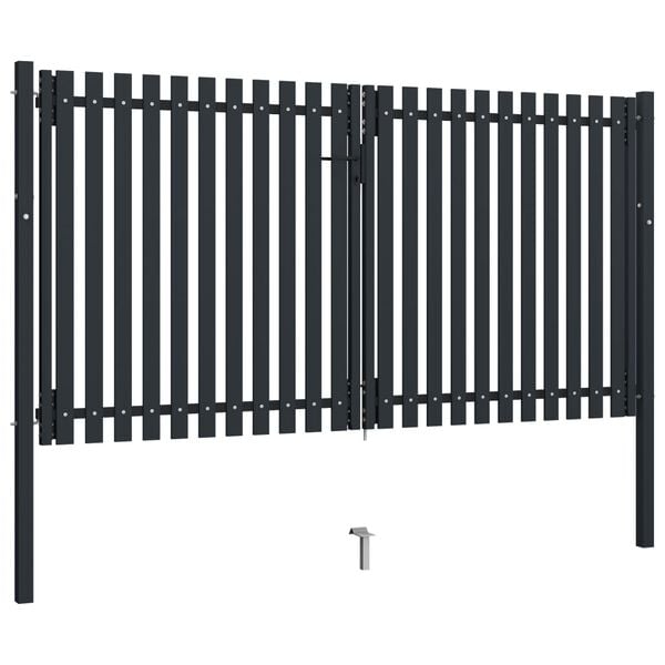 vidaXL Double Door Fence Gate Steel 306x200 cm Anthracite