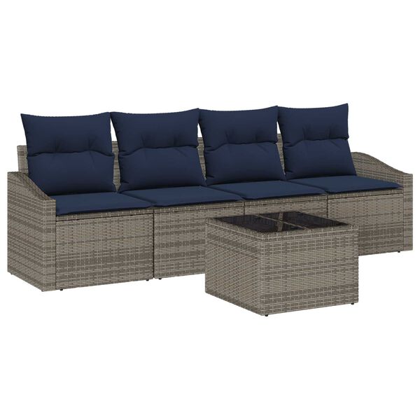 vidaXL 5 Piece Garden Sofa Set with Cushions Grey Poly Rattan