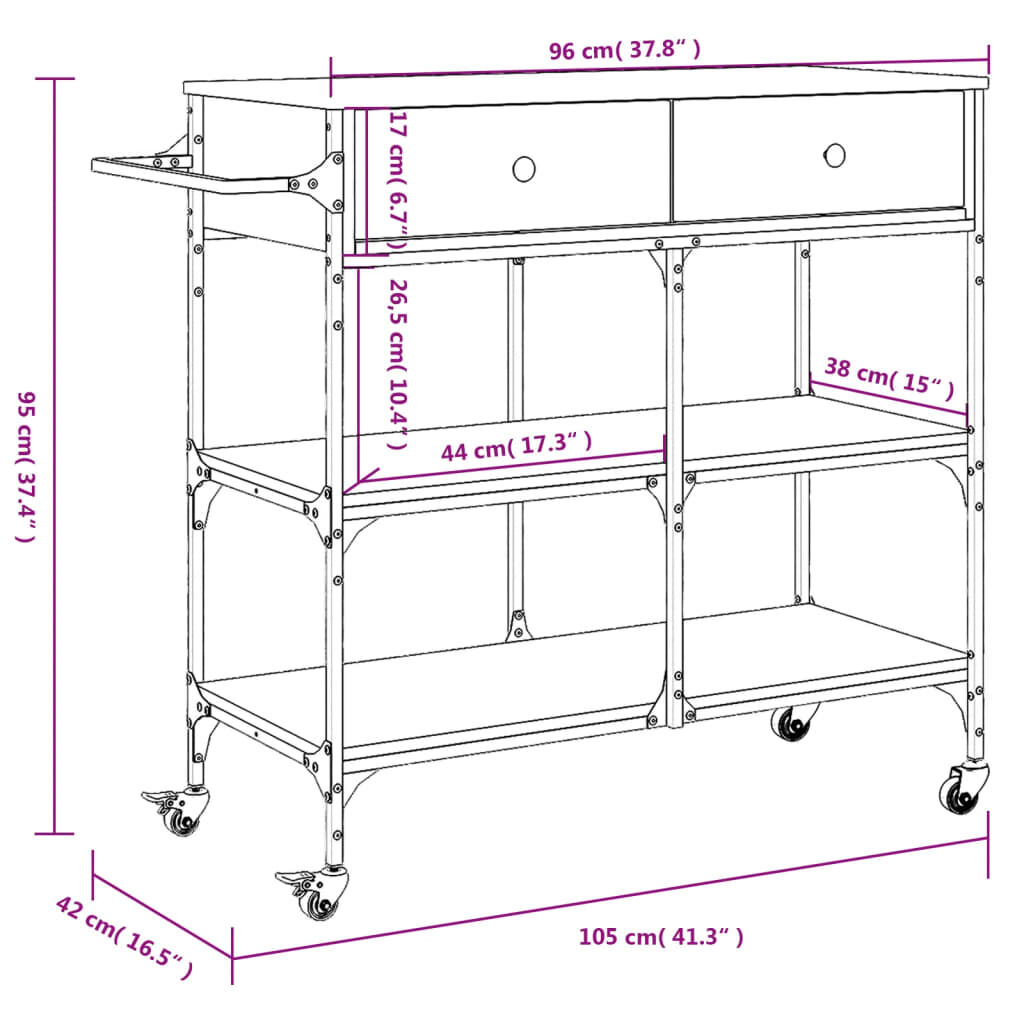 vidaXL Kitchen Trolley Black 105x42x95 cm Engineered Wood