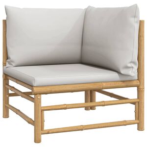 vidaXL Garden Corner Sofa with Light Grey Cushions Bamboo