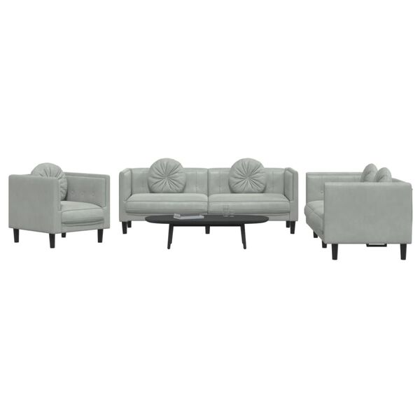 vidaXL 3 Piece Sofa Set with Pillows Brown Velvet
