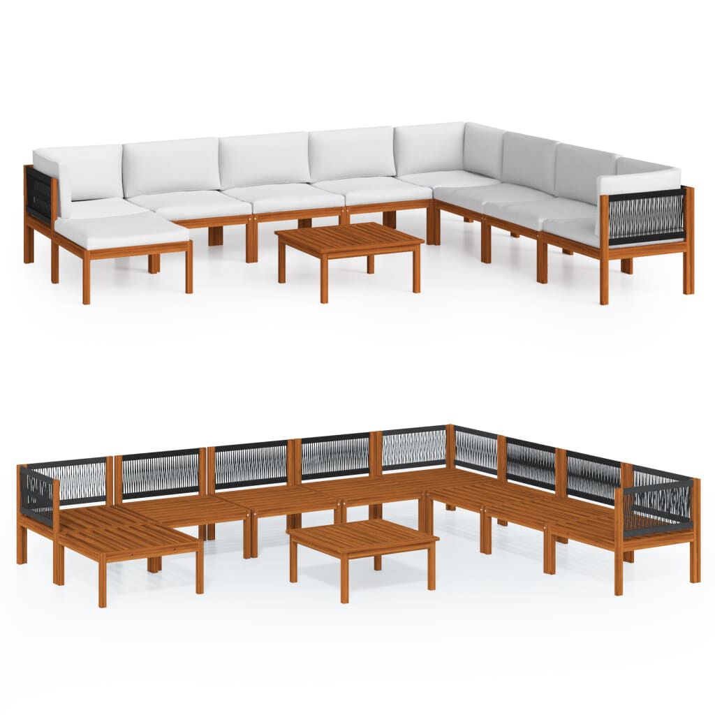 vidaXL 9 Piece Garden Lounge Set with Cushions Cream Solid Acacia Wood