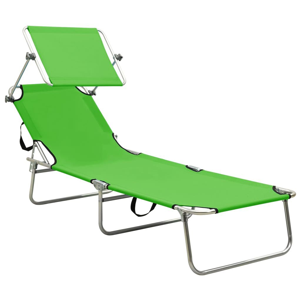 vidaXL Folding Sun Lounger with Canopy Steel Apple Green