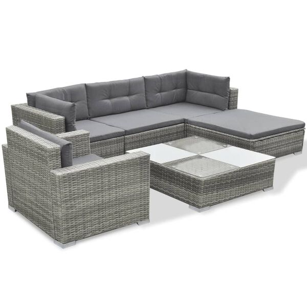 vidaXL 6 Piece Garden Lounge Set with Cushions Poly Rattan Grey