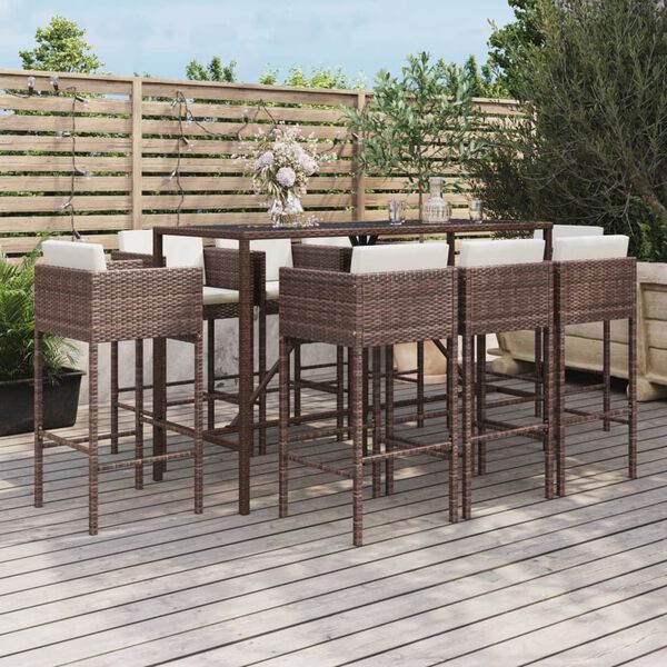 vidaXL 9 Piece Garden Bar Set with Cushions Brown Poly Rattan