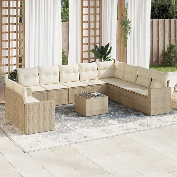 vidaXL 11 Piece Garden Sofa Set with Cushions Beige Poly Rattan
