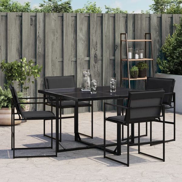 vidaXL Garden Chairs with Cushions 4 pcs Black Steel and Textilene