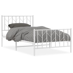 vidaXL Metal Bed Frame without Mattress with Footboard White 100x200cm
