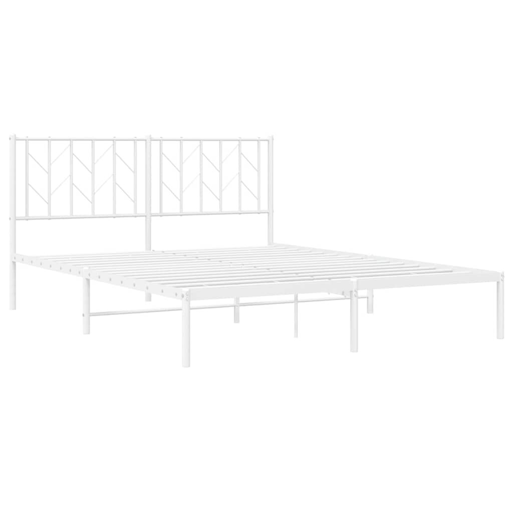 vidaXL Metal Bed Frame without Mattress with Headboard White 150x200cm