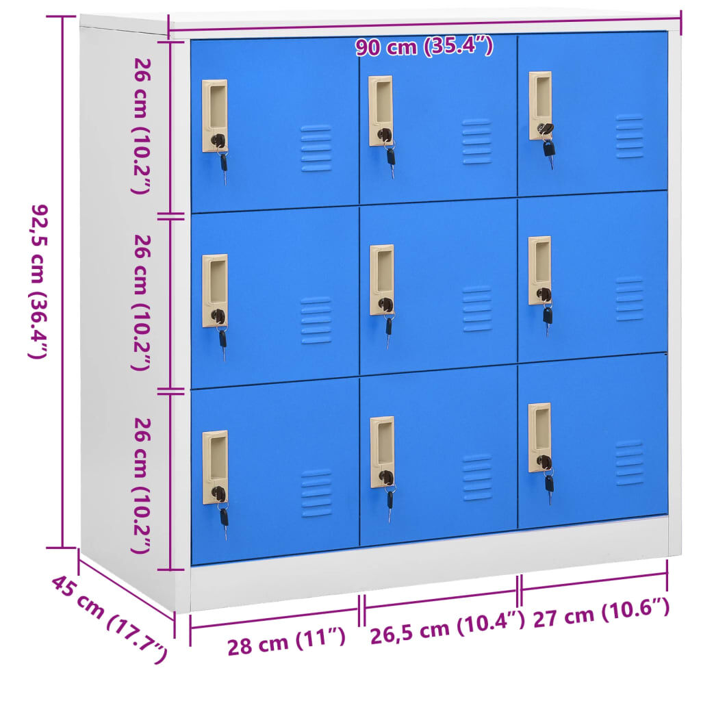 vidaXL Locker Cabinet Light Grey and Blue 90x45x92.5 cm Steel
