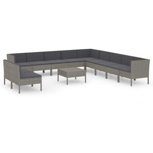 vidaXL 12 Piece Garden Lounge Set with Cushions Poly Rattan Grey