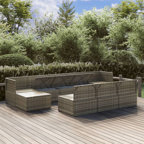 vidaXL 10 Piece Garden Lounge Set with Cushions Grey Poly Rattan