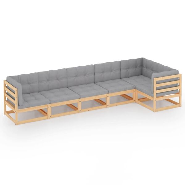vidaXL 6 Piece Garden Lounge Set with Cushions Solid Pinewood