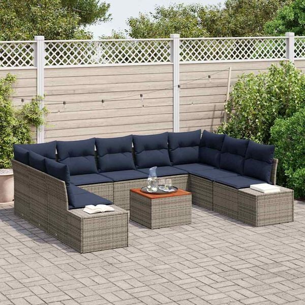 vidaXL Garden Sofa Set with Cushion 10 pcs Grey Poly rattan