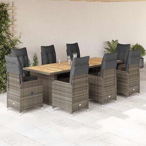 vidaXL 11 Piece Garden Bistro Set with Cushions Grey Poly Rattan
