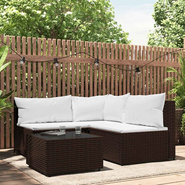 vidaXL 4 Piece Garden Lounge Set with Cushions Brown Poly Rattan