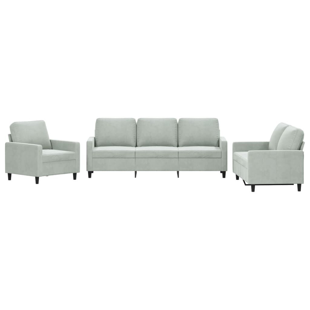 vidaXL 3 Piece Sofa Set with Cushions Light Grey Velvet