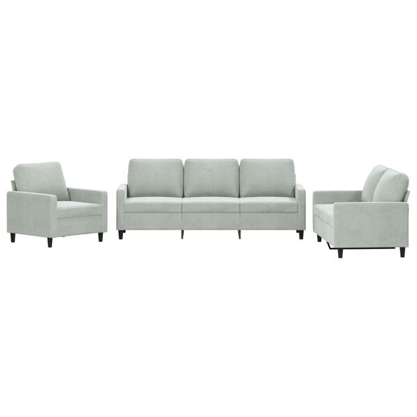 vidaXL 3 Piece Sofa Set with Cushions Light Grey Velvet