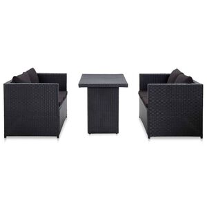 vidaXL 3 Piece Garden Lounge Set with Cushions Poly Rattan Black
