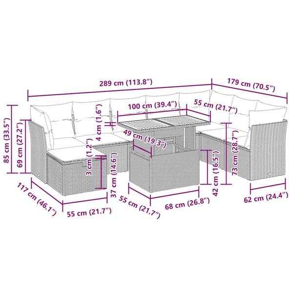 vidaXL 9 Piece Garden Sofa Set with Cushions Black Poly Rattan Acacia