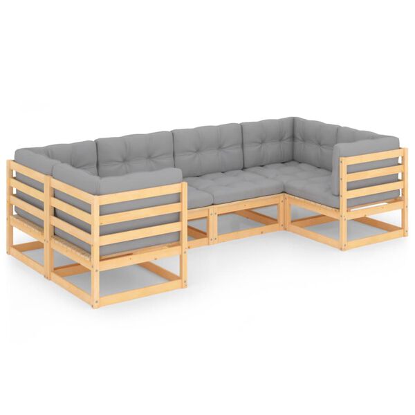 vidaXL 6 Piece Garden Lounge Set with Cushions Solid Pinewood