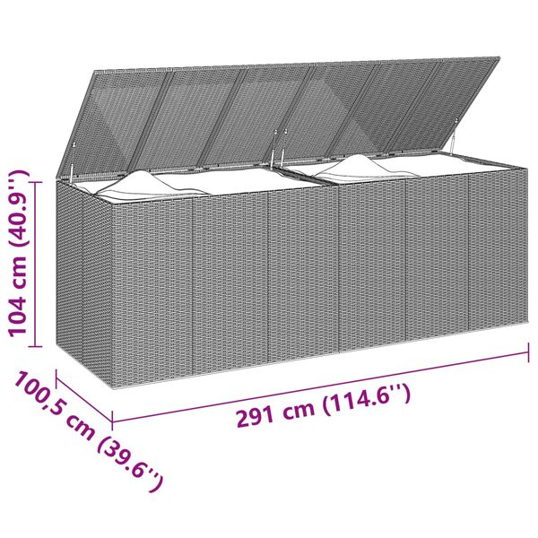 vidaXL Garden Cushion Box PE Rattan 291x100.5x104 cm Grey