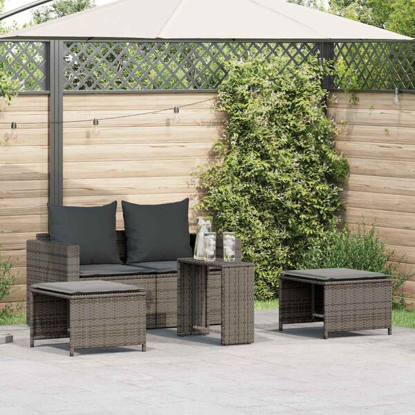 vidaXL 5 Piece Garden Sofa Set with Cushions Stackable Grey Poly Rattan