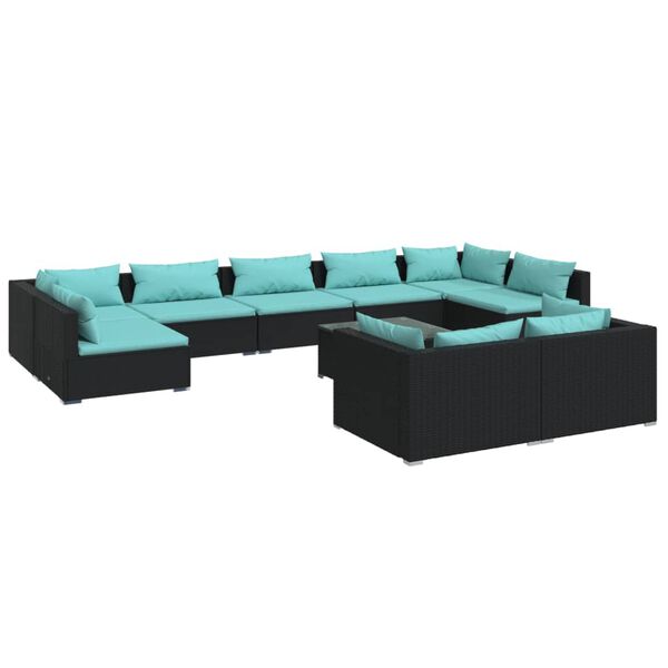 vidaXL 10 Piece Garden Lounge Set with Cushions Black Poly Rattan