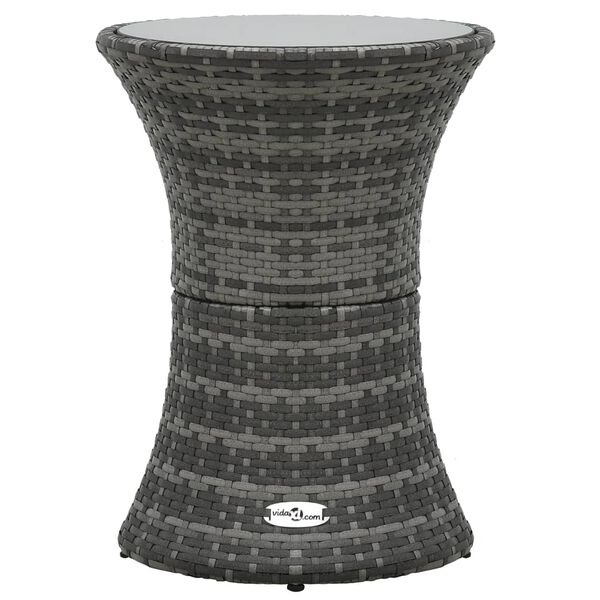 vidaXL Garden Side Table Drum Shape Grey Poly Rattan