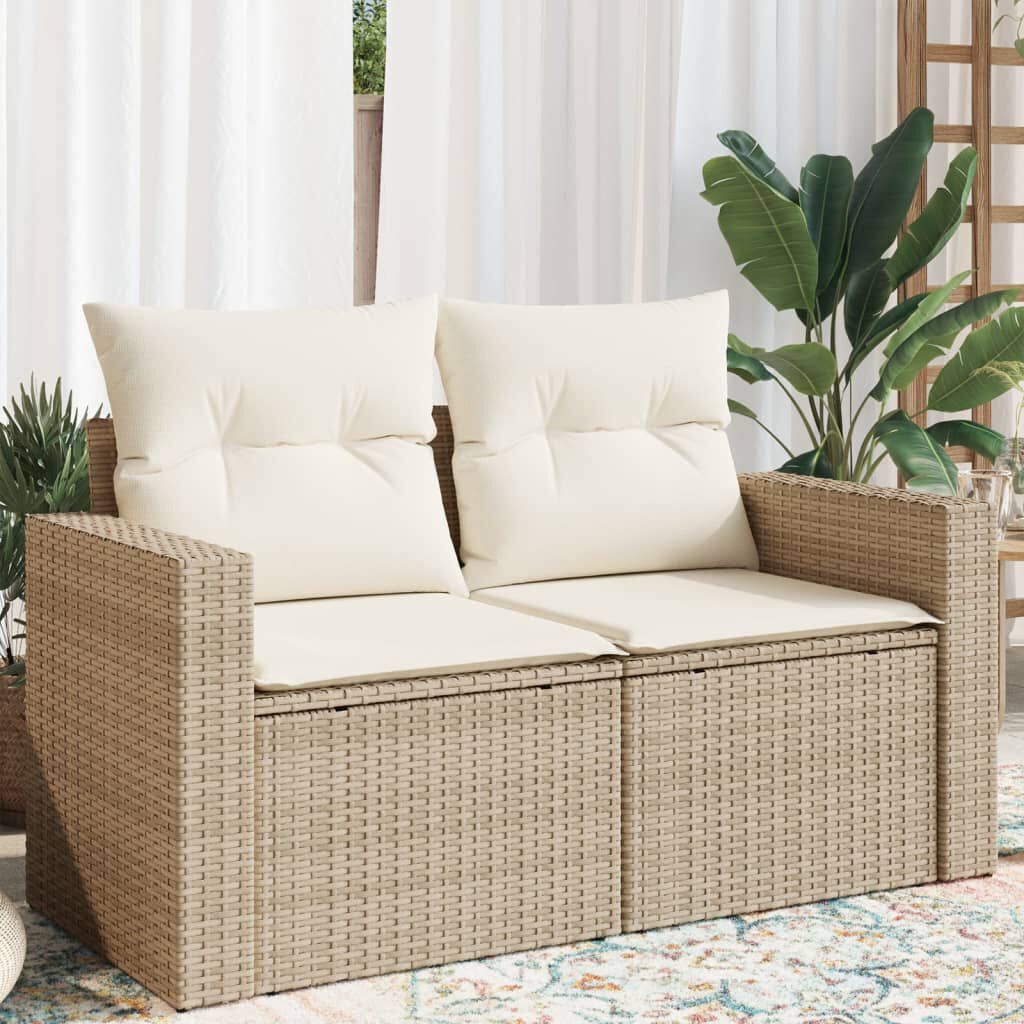 vidaXL Garden Sofa with Cushions 2-Seater Beige Poly Rattan