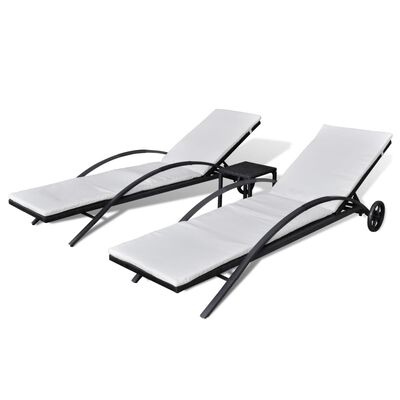 vidaXL Sun Loungers with Table Poly Rattan Black