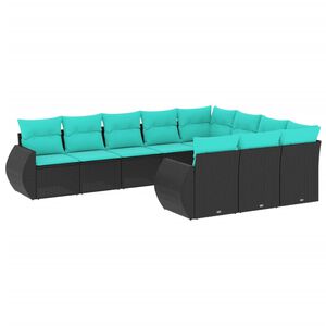 vidaXL 10 Piece Garden Sofa Set with Cushions Black Poly Rattan