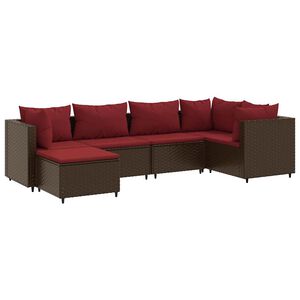 vidaXL 6 Piece Garden Lounge Set with Cushions Brown Poly Rattan
