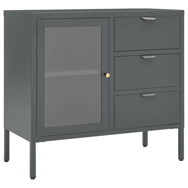vidaXL Sideboard Anthracite 75x35x70 cm Steel and Tempered Glass
