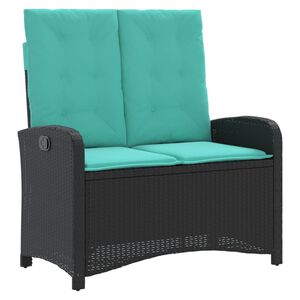vidaXL Reclining Garden Bench with Cushions Black Poly Rattan