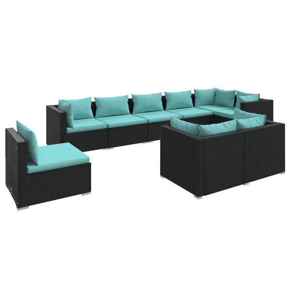 vidaXL 9 Piece Garden Lounge Set with Cushions Poly Rattan Black
