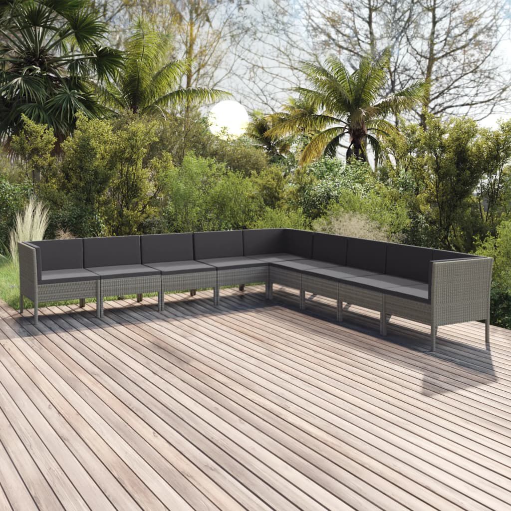 vidaXL 9 Piece Garden Lounge Set with Cushions Poly Rattan Grey