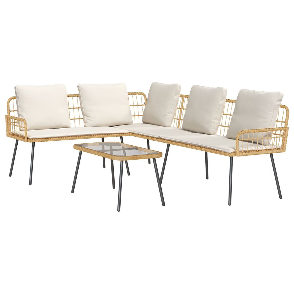 vidaXL 2 Piece Garden Sofa Set with Cushions Natural Poly Rattan