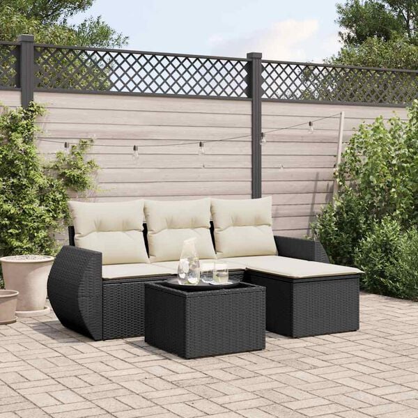 vidaXL 5 Piece Garden Sofa Set with Cushions Black Poly Rattan